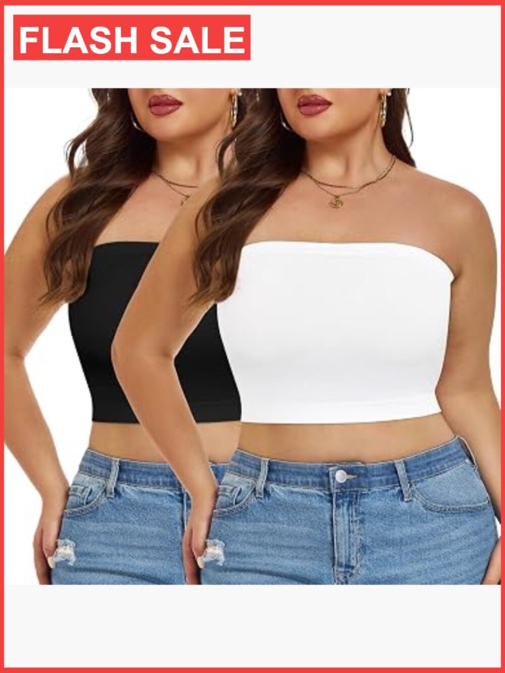 Plus Size Tube Tops Strapless Non-Padded Bandeau Crop Tank Tops for Women 3 Pack
